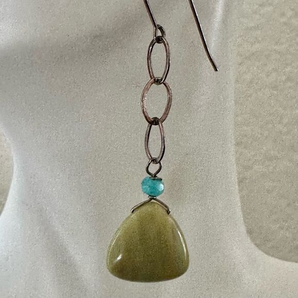 Sterling Serpentine & Apatite Dangle Earrings – Natural Stones with Boho Charm - Picture 3 of 9